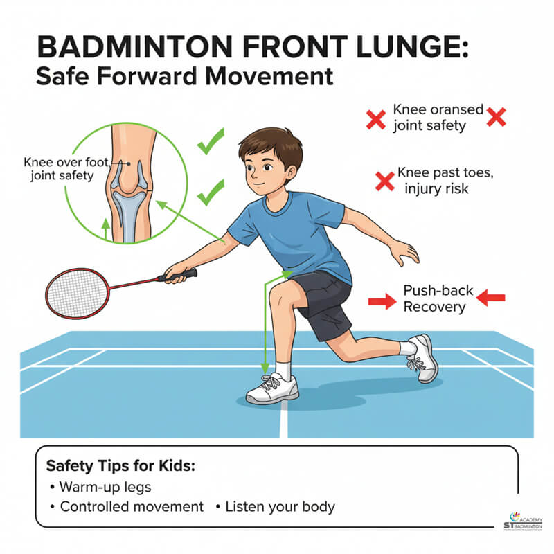 Một cú chùng chân tới trước có kiểm soát trong lớp cầu lông cho trẻ em mới bắt đầu tại Setapak — ST Badminton Academy Malaysia