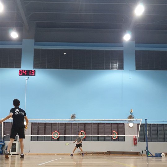 Badminton coaching in Pioneer Primary School Hall by ST Badminton Academy Singaoore 2024