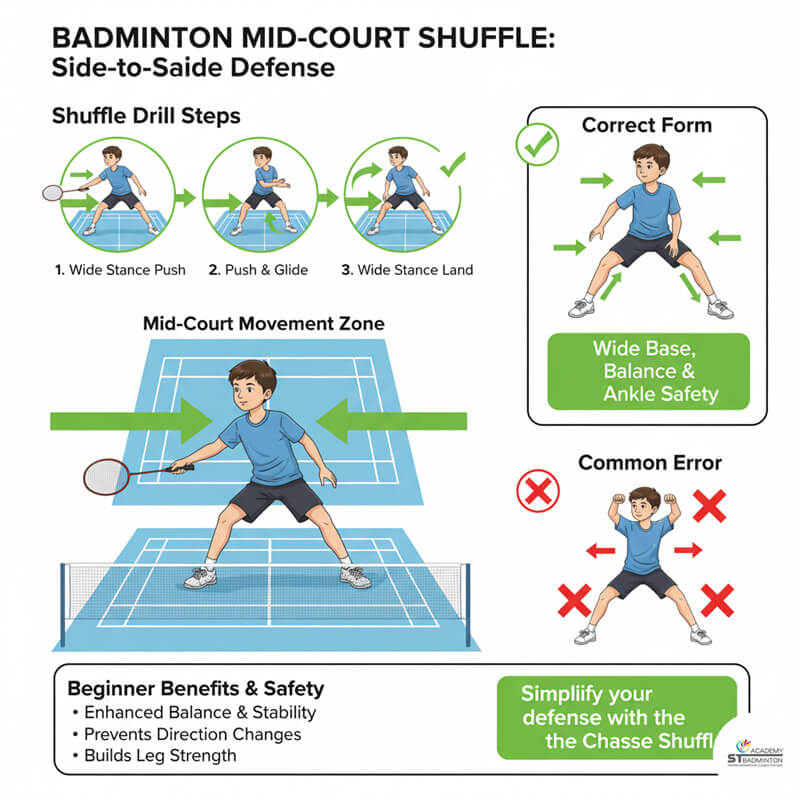 Bài tập di chuyển ngang cho các bài tập cầu lông sáu điểm ở giữa sân - ST Badminton Academy Malaysia KL
