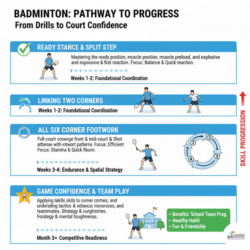 Vận động viên trẻ tự tin sau buổi huấn luyện di chuyển chân sáu góc tại KL — ST Badminton Academy Malaysia
