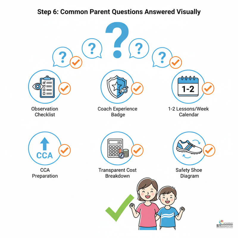 A child practicing a controlled lunge at a badminton academy in Singapore.