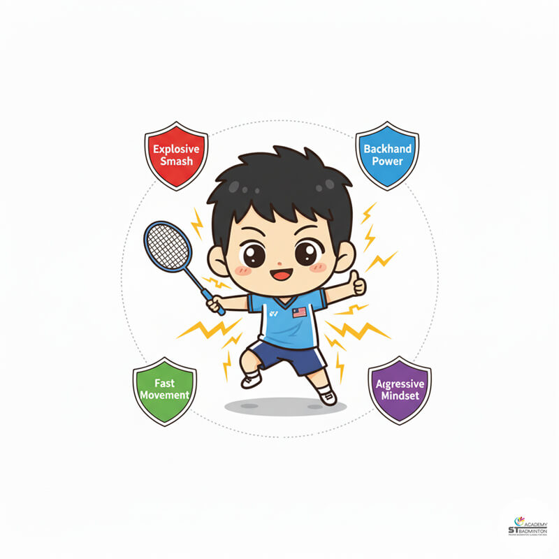 Badminton students in Kuala Lumpur and Singapore analyzing Lee Zii Jia attacking techniques