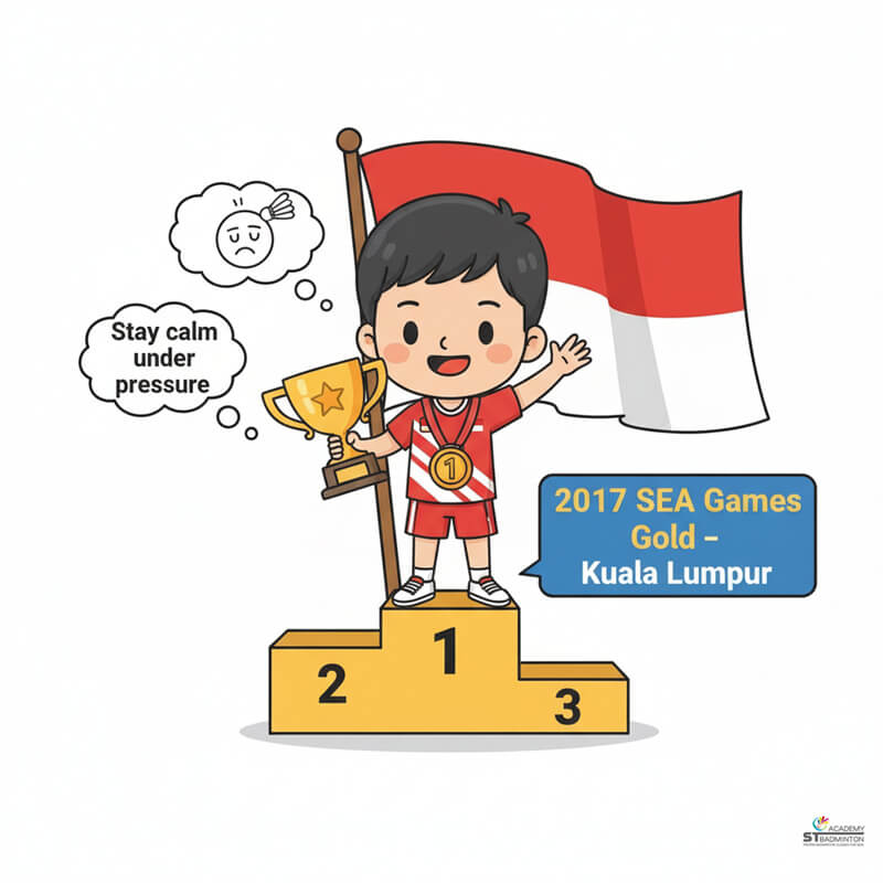 Jonatan Christie celebrating Asian Games gold medal victory for Indonesia in Jakarta