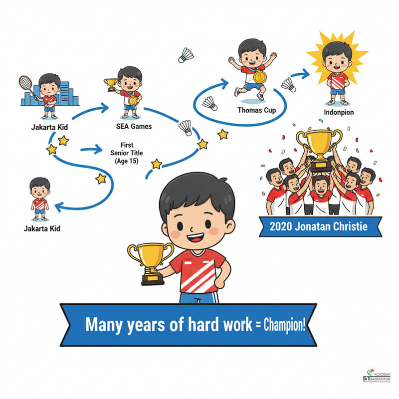 Jonatan Christie displaying powerful smash during international men's singles match