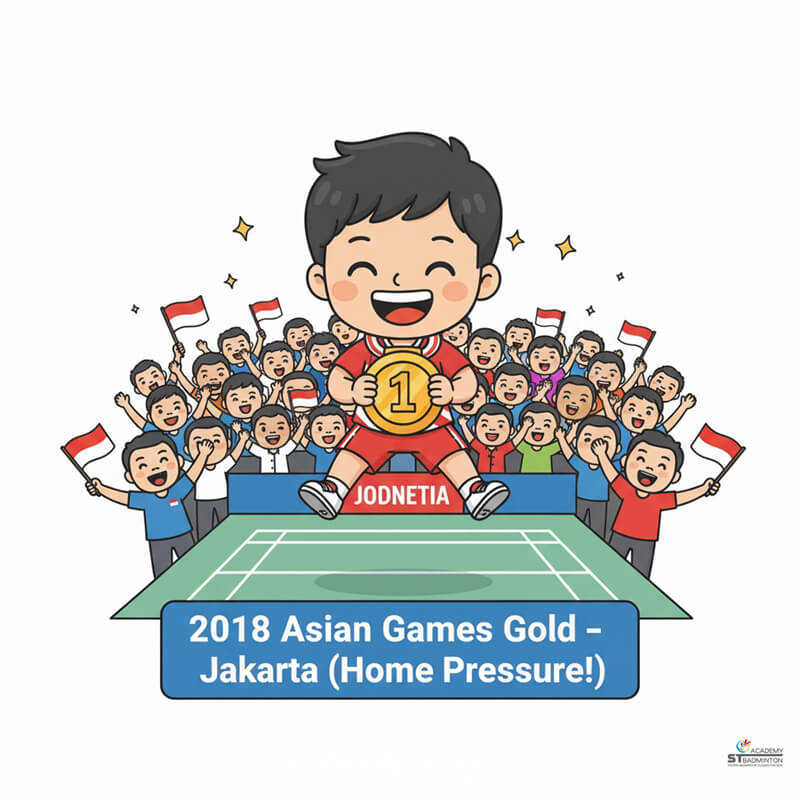 Jonatan Christie playing for Indonesia Thomas Cup team with determination and focus