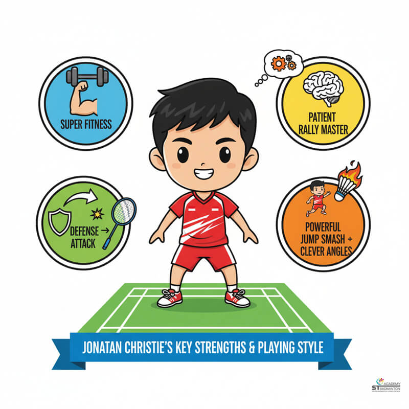 Jonatan Christie showing defensive skills and court coverage in long rally