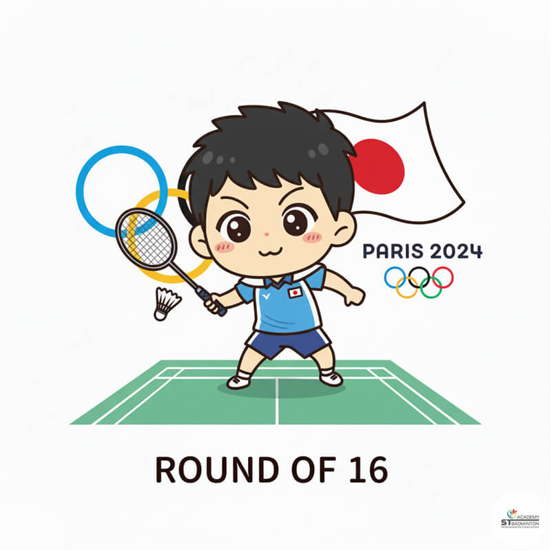 Kodai Naraoka competing at Paris Olympics for Japan in men's singles