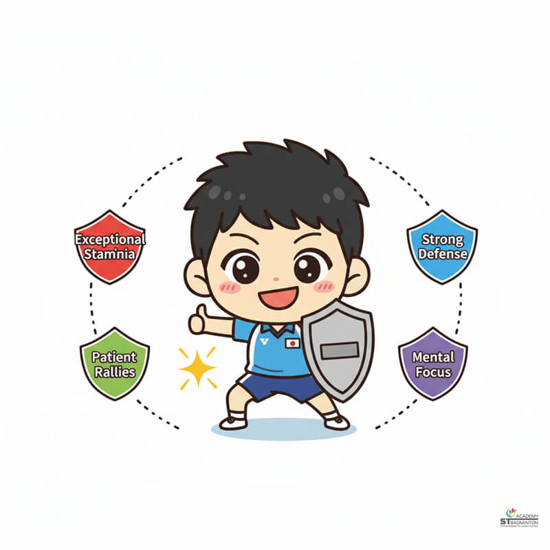 Kodai Naraoka displaying defensive retrieval during international men's singles match