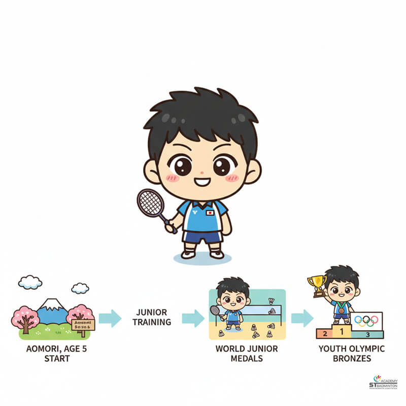 Kodai Naraoka training with Japanese national badminton team preparing for competition