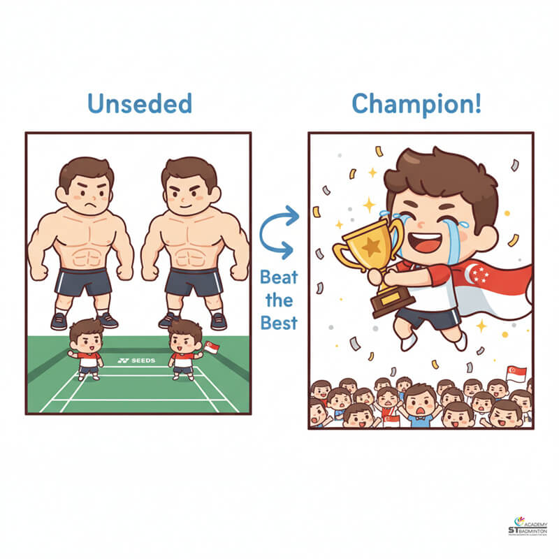 Loh Kean Yew celebrating world championship victory with Singapore flag display