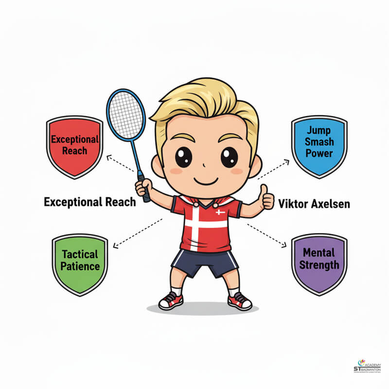 Viktor Axelsen displaying powerful jump smash during international men's singles match