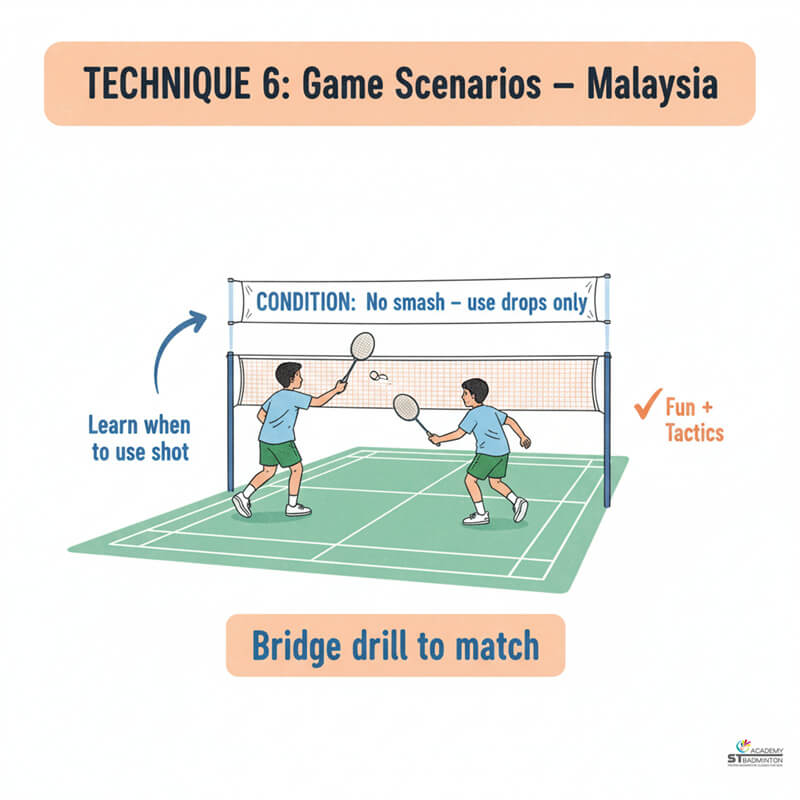 Học viên trẻ ở Kuala Lumpur tự tin sau buổi huấn luyện cầu lông dựa trên mô phỏng thi đấu.