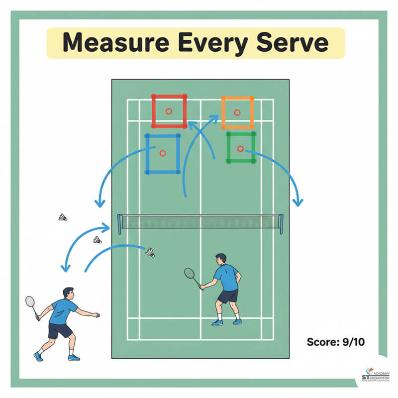 Cận cảnh các mốc đánh dấu mục tiêu cho bài tập giao và trả cầu vào ô | Huấn luyện cầu lông