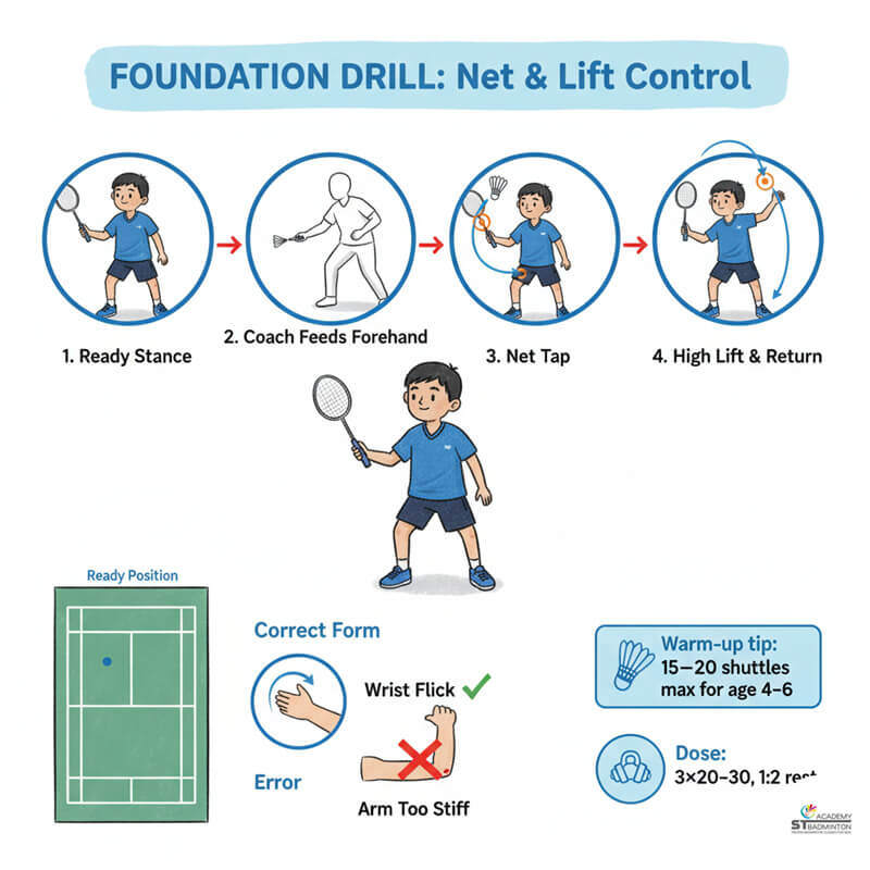 Huấn luyện viên cầu lông tại Setapak đang thực hiện bài tập thả nhiều cầu cho trẻ em | Huấn luyện cầu lông nền tảng ở Kuala Lumpur