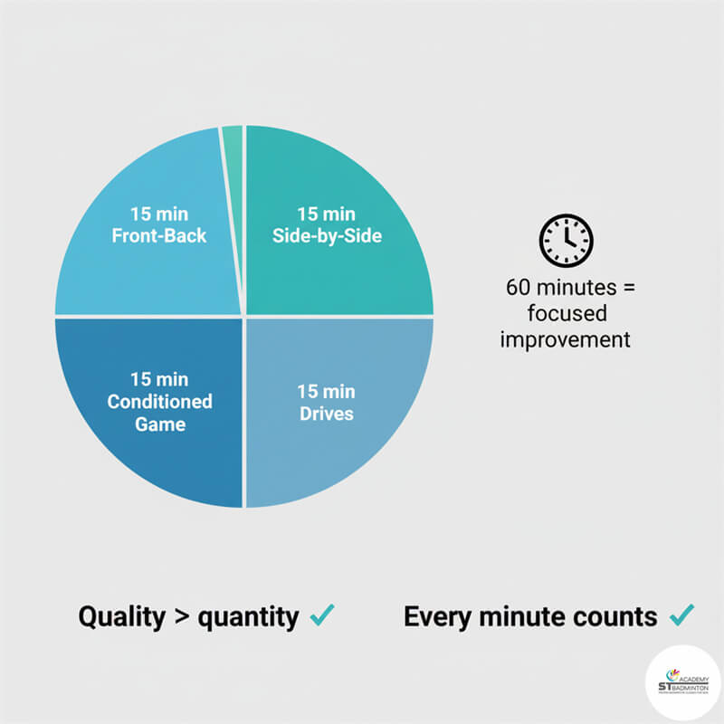 Doubles players from Singapore training front court and rear court drill patterns in Malaysia
