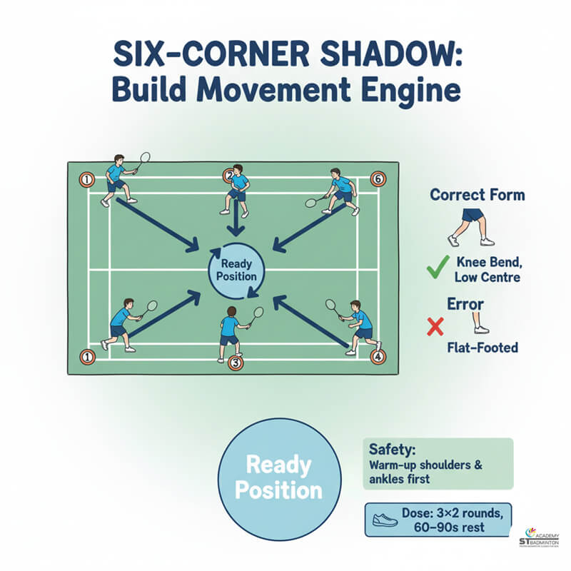 Học viên thanh thiếu niên tại Cheras, Kuala Lumpur, tập di chuyển chân sáu góc | Huấn luyện cầu lông Malaysia