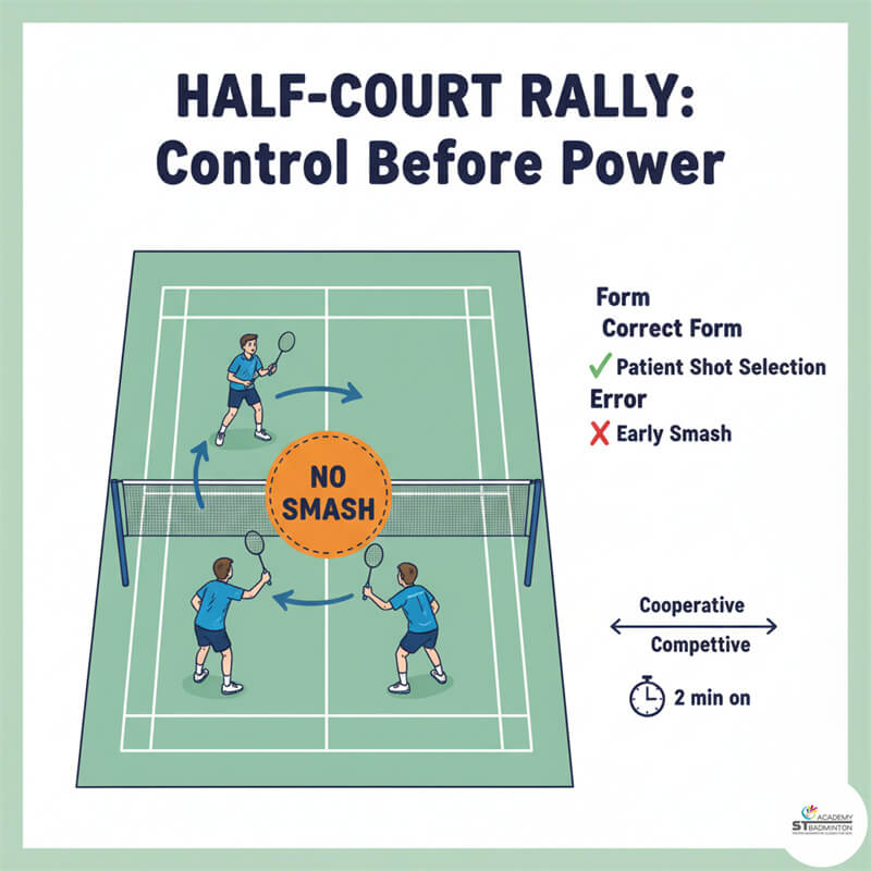 Học viên thanh thiếu niên tập đánh bền nửa sân tại ST Badminton Academy Malaysia | Huấn luyện cầu lông thi đấu