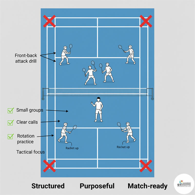 Pairs working on service and third shot doubles drill near Wangsa Maju in Kuala Lumpur