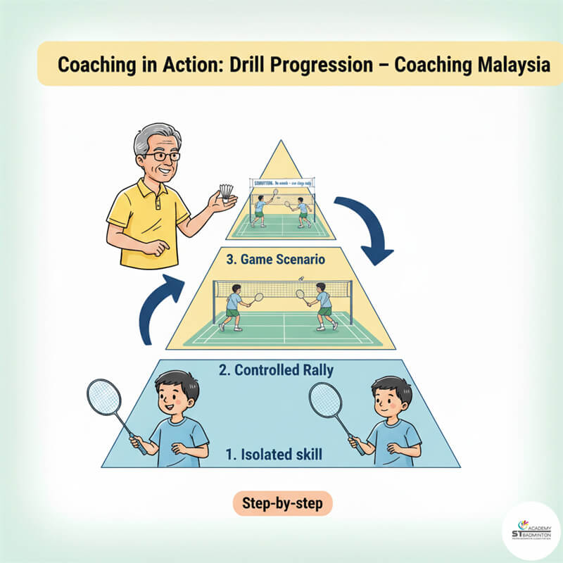 Di chuyển ngang phòng thủ, một kỹ thuật quan trọng trong huấn luyện cầu lông tại Gombak, Malaysia.