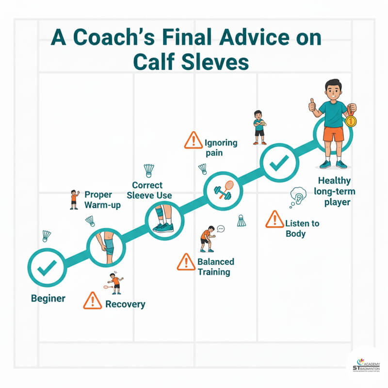 Seorang pelatih bulutangkis di Kuala Lumpur memberikan saran tentang memilih dan menggunakan sarung kompresi betis untuk dukungan dan pemulihan optimal kepada pemain muda | Latihan bulutangkis remaja Setapak