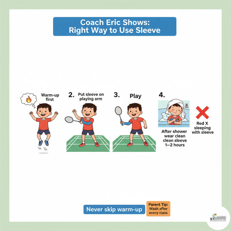 Người chơi đeo băng tay nén đúng cách trước buổi huấn luyện cầu lông tại Kuala Lumpur, Setapak