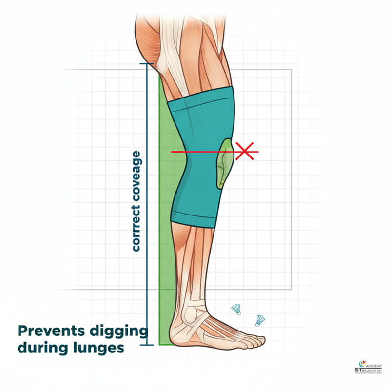Pemain bulutangkis di lapangan menunjukkan sarung betis menutupi dari pergelangan kaki hingga bawah lutut untuk dukungan dan kompresi optimal | Teknik bulutangkis Malaysia.