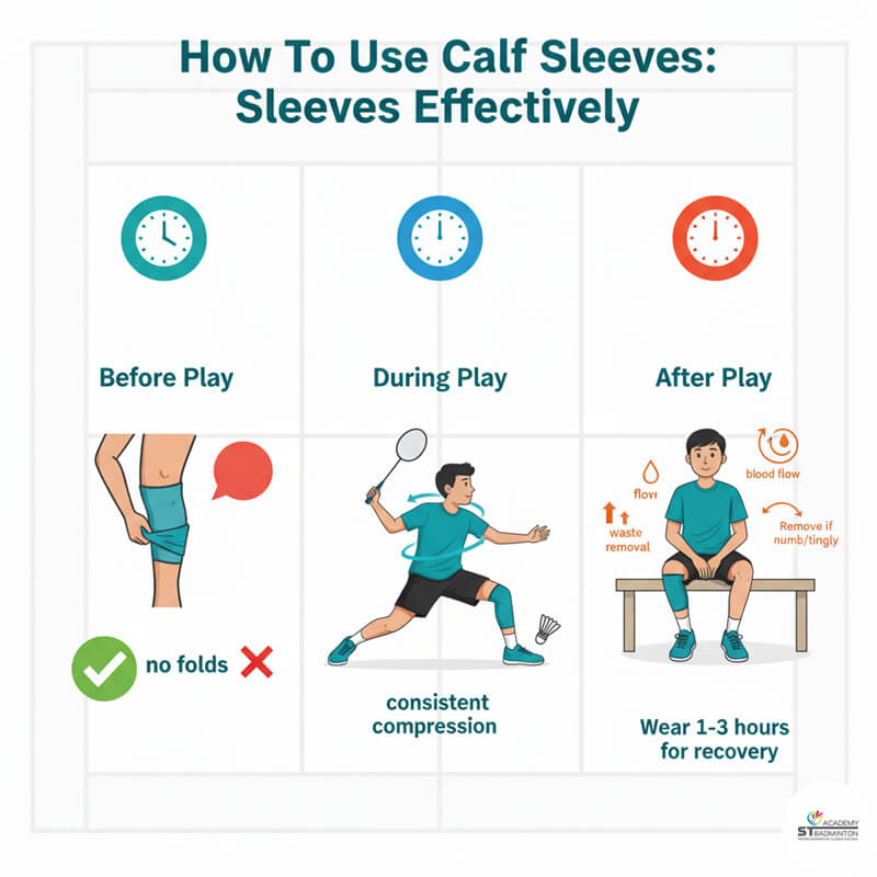 Seorang pemain bulutangkis mengenakan sarung kompresi betis, menunjukkan cara memakainya dengan benar sebelum pertandingan di Kuala Lumpur | Latihan bulutangkis dasar anak-anak