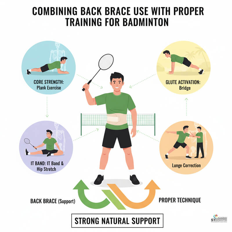 Pelatih bulutangkis mendiskusikan pentingnya menggabungkan penyangga punggung dengan latihan inti untuk pemain di Kuala Lumpur | Latihan fisik Ampang