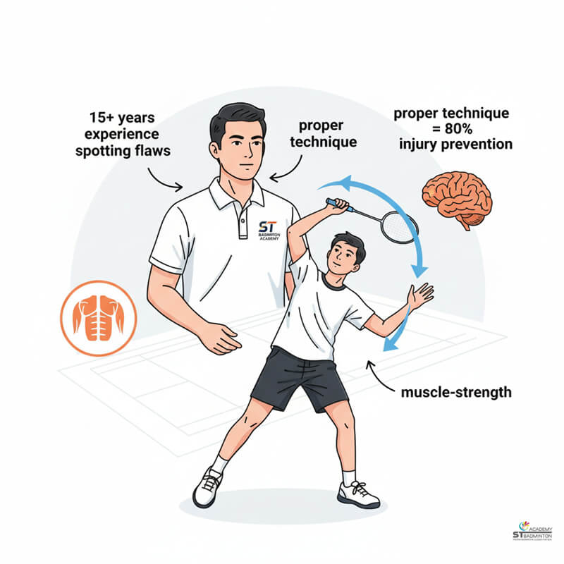 Vận động viên cầu lông trẻ tự tin sẵn sàng cho buổi tập của đội tuyển trường với việc chăm sóc vai đúng cách | Huấn luyện cầu lông cho thanh thiếu niên ở Wangsa Maju