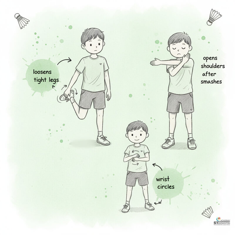 Giãn cơ để phục hồi sau buổi huấn luyện cầu lông cho thanh thiếu niên tại Kuala Lumpur | Mẹo tại Setapak.