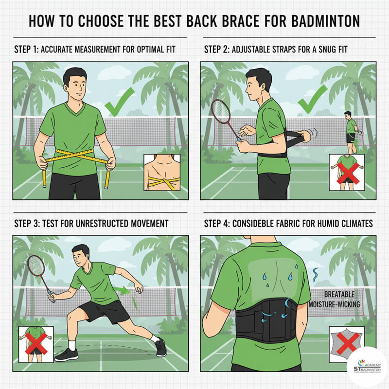 Pemain memilih penyangga punggung bulutangkis terbaik di Malaysia, mempertimbangkan ukuran dan kenyamanan untuk pergerakan di lapangan | Latihan bulutangkis Gombak
