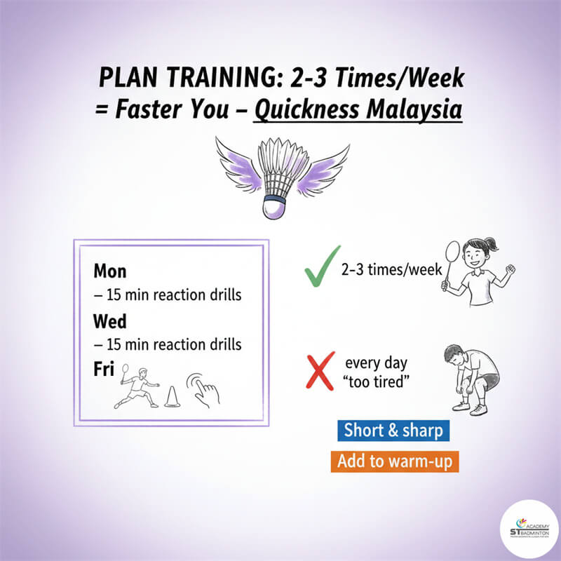 Bài tập nhanh nhẹn trong kế hoạch huấn luyện cầu lông tại Malaysia | Học viên di chuyển về trung tâm.