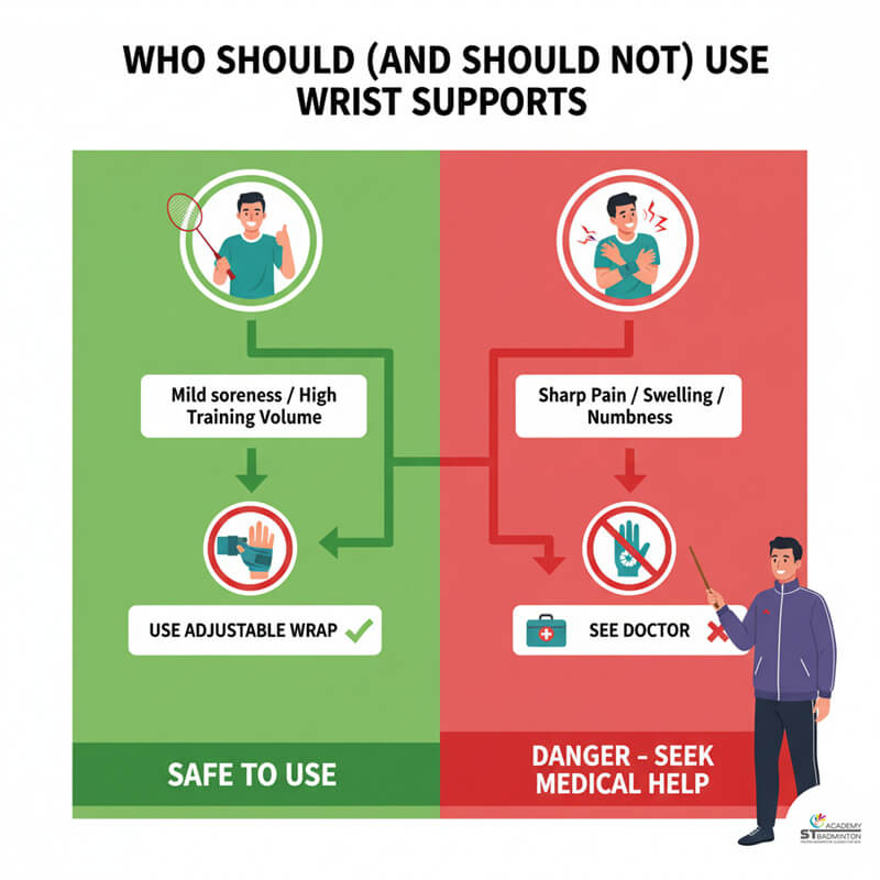 Học viên sử dụng đai hỗ trợ cổ tay cầu lông an toàn trong buổi huấn luyện tại Kuala Lumpur.