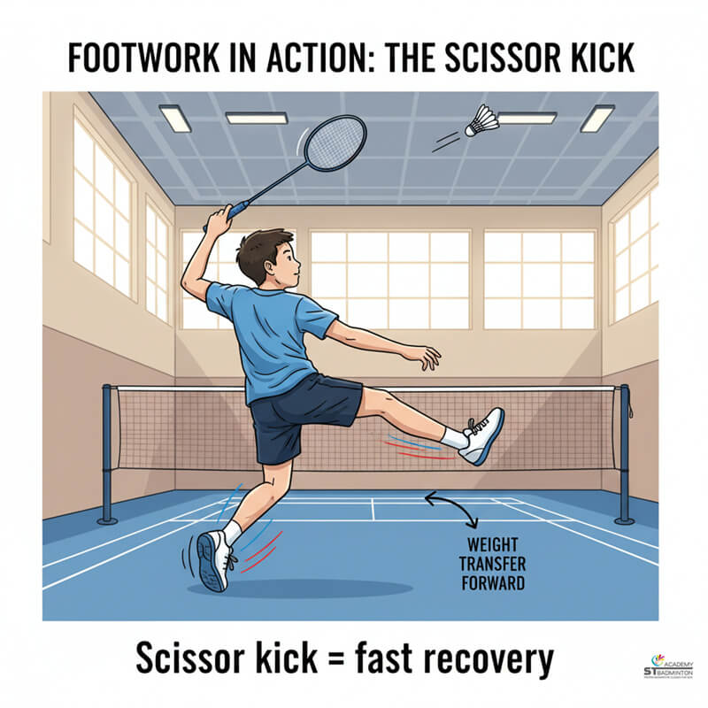 A young player in Kuala Lumpur learning the footwork for an overhead clear