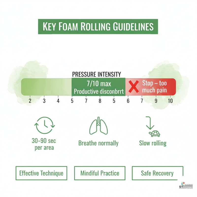 Adult badminton player doing back foam rolling for muscle tension relief in Singapore SG