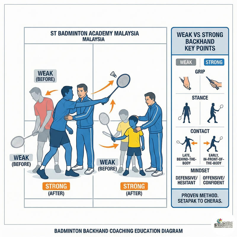 Adult receiving backhand swing correction in Setapak Malaysia