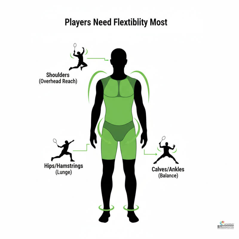 Badminton group performing cool down stretching routine together in KL training hall