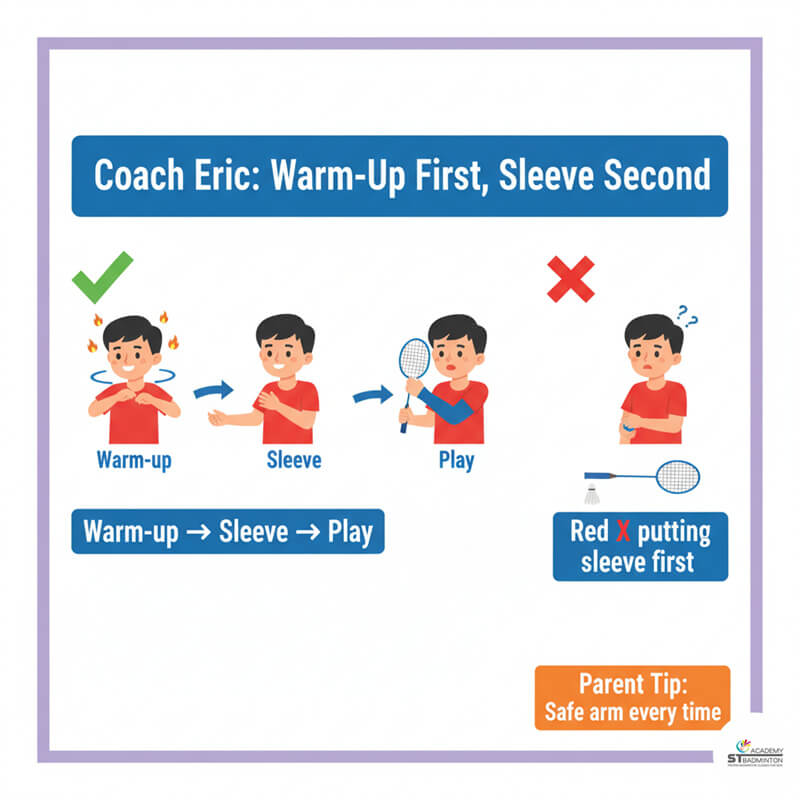 Người chơi cầu lông giãn cơ tay để khởi động đúng cách trước buổi tập | Lớp huấn luyện cầu lông tại Malaysia