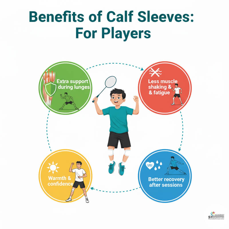 Pemain bulutangkis di Kuala Lumpur merasakan otot betisnya, menyoroti manfaat sarung betis untuk dukungan dan pemulihan otot | Latihan fisik remaja Ampang