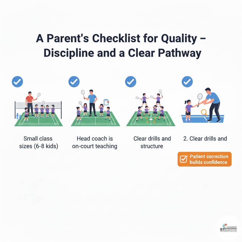 Trẻ em trong một lớp huấn luyện cầu lông nhóm nhỏ tại Malaysia đang học các kỹ thuật nền tảng. | Lớp học cho người mới bắt đầu ở Setapak