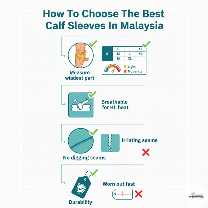 Tampilan dekat sarung kompresi betis bulutangkis, menunjukkan bahan dan jahitan untuk atlet di Malaysia | Teknik bulutangkis pemula Petaling Jaya
