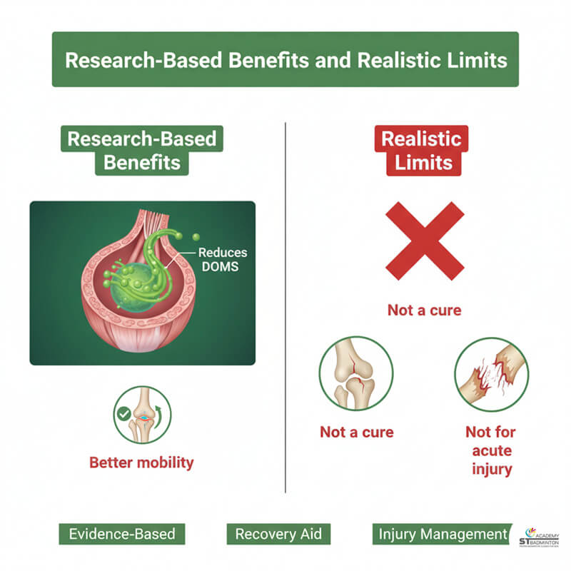 Coach demonstrating foam rolling technique for hamstrings at ST Badminton Academy Malaysia KL