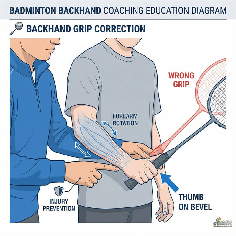 Coach showing correct backhand grip to students in Selayang