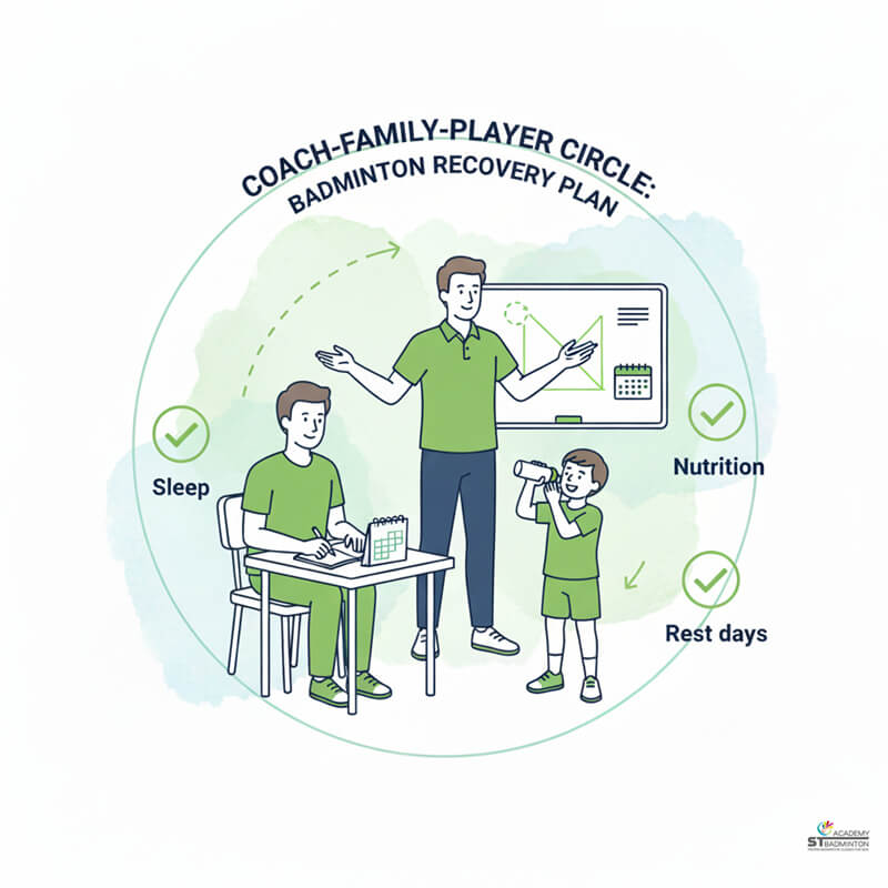 Junior athletes doing mobility work at Malaysia badminton academy training session