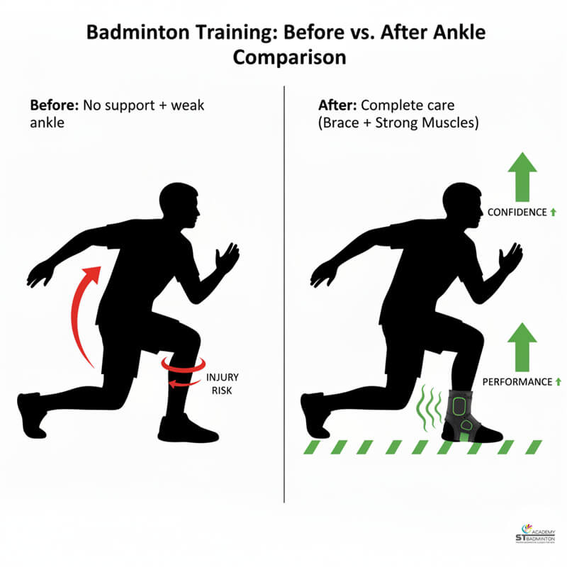 青少年学员在马来西亚学院的羽毛球训练前检查护踝贴合度 | 儿童入门