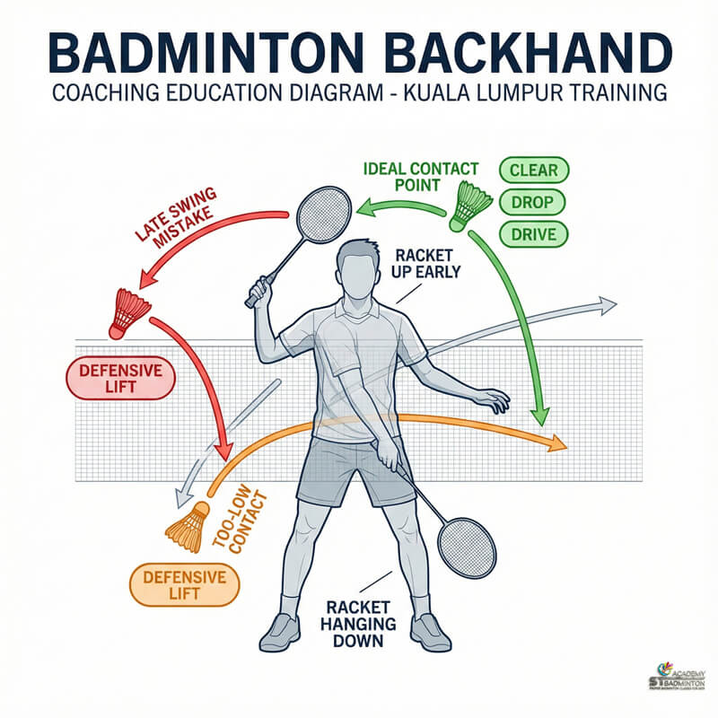 Junior player practicing backhand drop shot technique in Kuala Lumpur