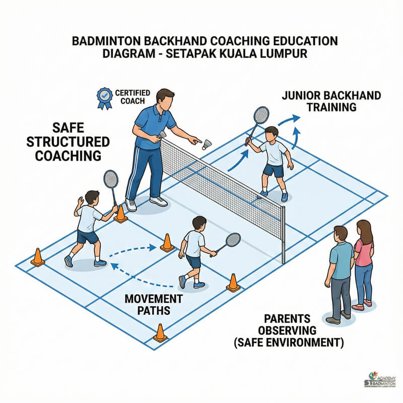 Junior player practising backhand net lift in Setapak Kuala Lumpur