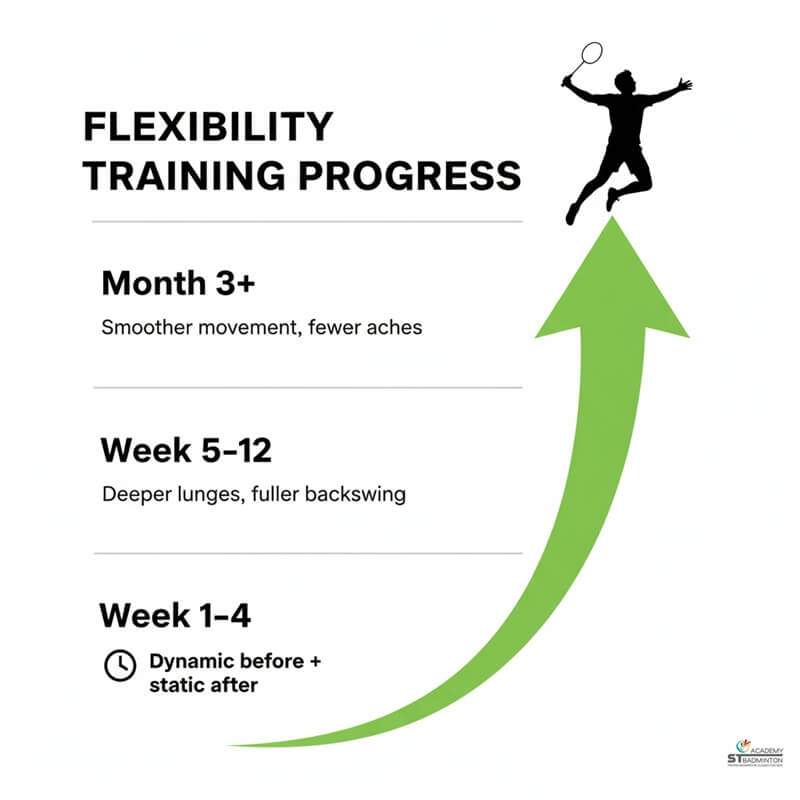 Junior player stretching shoulder for overhead reach after badminton session near Setapak KL