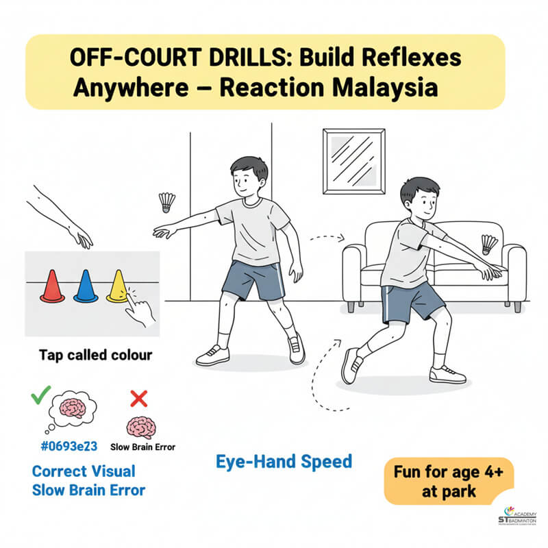 Lớp huấn luyện cầu lông cho trẻ em tại Setapak, Kuala Lumpur | Bài tập luyện sự nhanh nhẹn và phản xạ với nón.