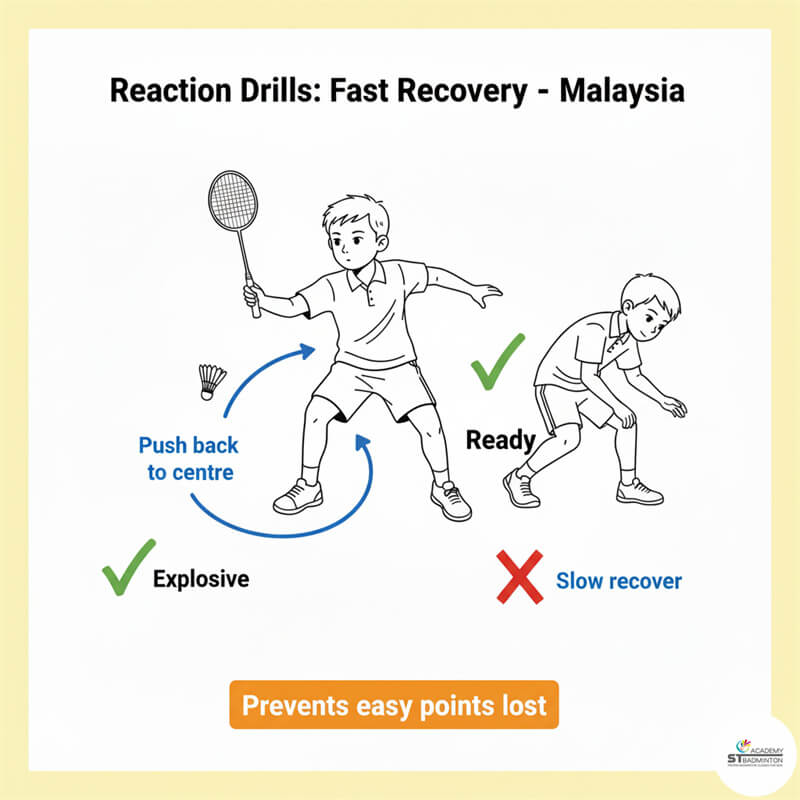 Tập luyện sự nhanh nhẹn trong cầu lông | Người chơi thực hiện động tác phục hồi sau cú đánh.
